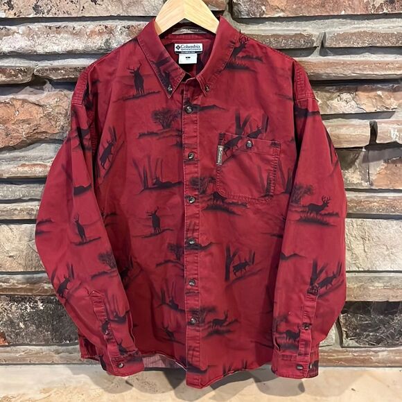 Columbia Other - Columbia River Lodge Red Elk Print Cotton Outdoor Long Sleeve Shirt